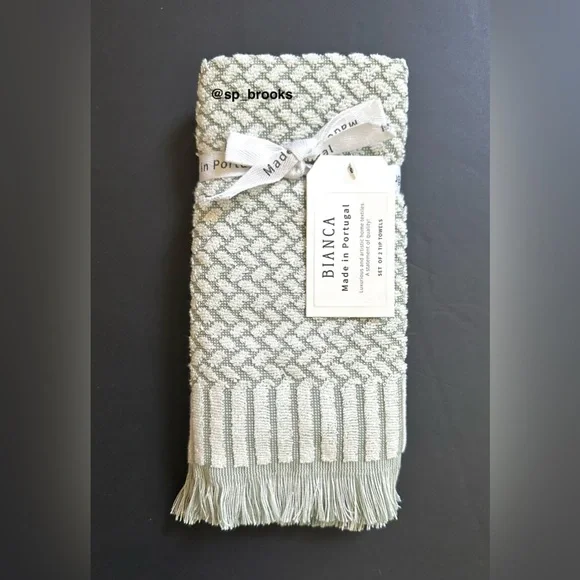 🎁BIANCA Bath Towel Set - Cotton Textured Woven & Terry - Green & Cream -6 Pieces - Picture 5 of 12